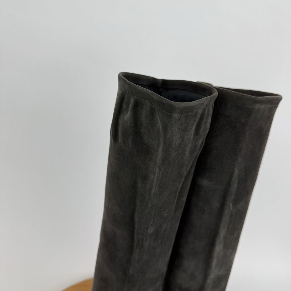 Womens Manolo Blahnik Pamfilo Stretch Gray Suede Pull‎ On Stiletto Boots Size 40 - Picture 10 of 11